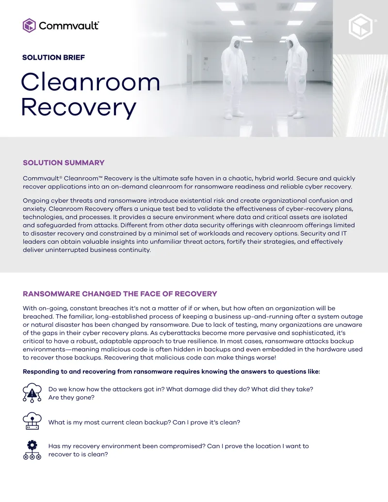 Commvault Cleanroom Recovery Overview preview page 1