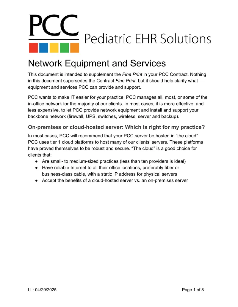 PCC Network Equipment and Services Guide preview page 1