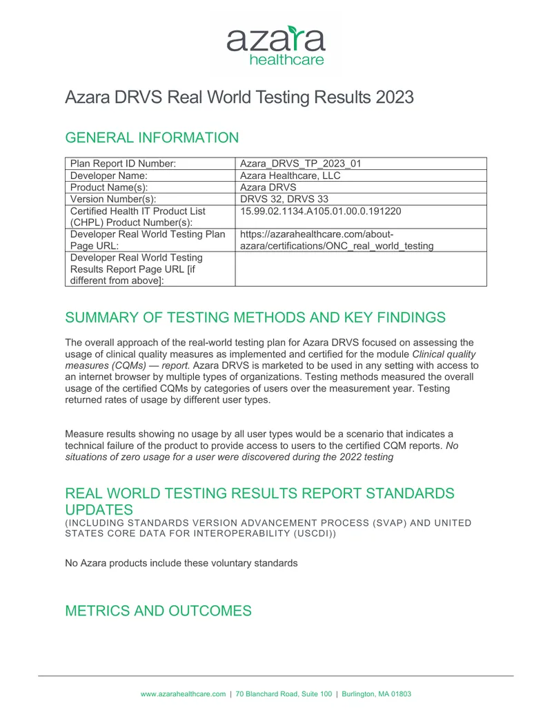 Azara DRVS Real World Testing Results 2023 preview page 1