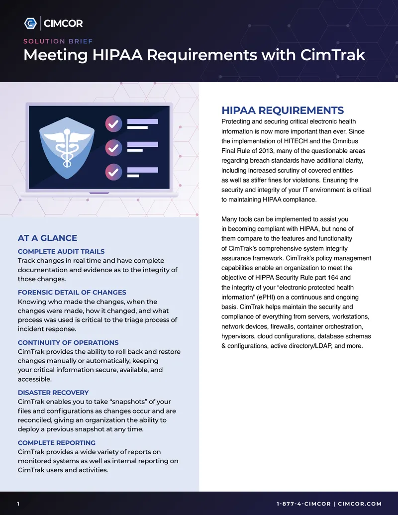 Meeting HIPAA Requirements with CimTrak preview page 1