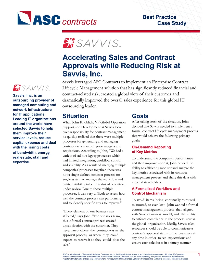 Contract Lifecycle Management Implementation at Savvis preview page 1