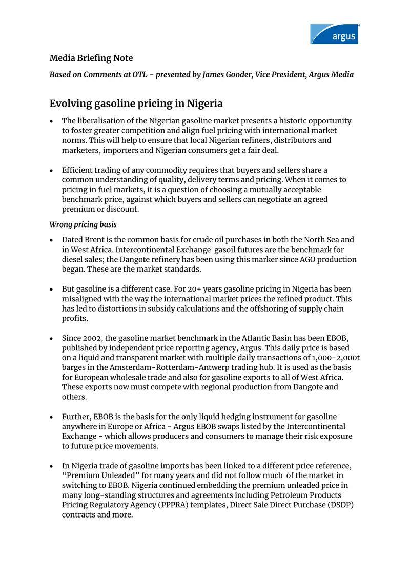 Evolving Gasoline Pricing in Nigeria preview page 1