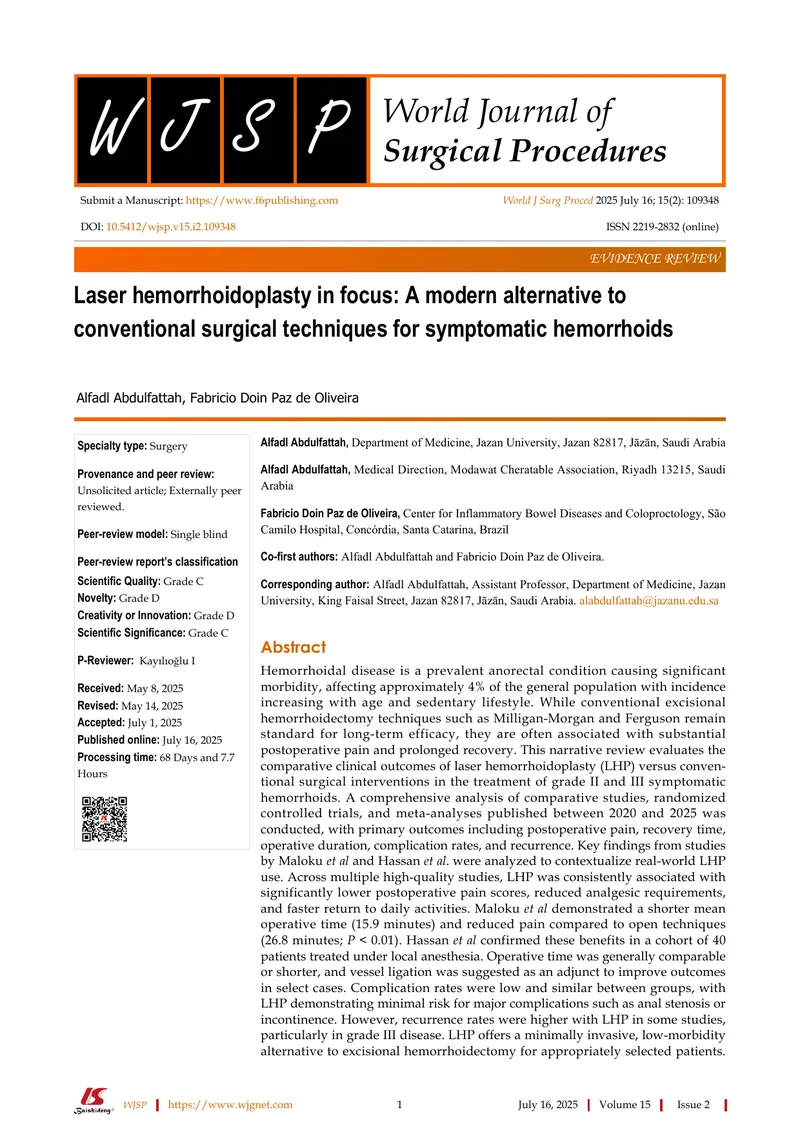 Laser Hemorrhoidoplasty as a Surgical Alternative preview page 1
