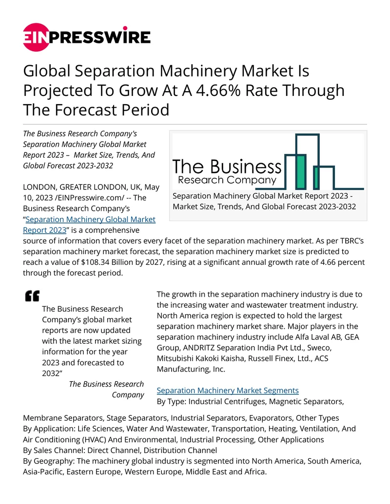 Separation Machinery Global Market Report 2023 preview page 1