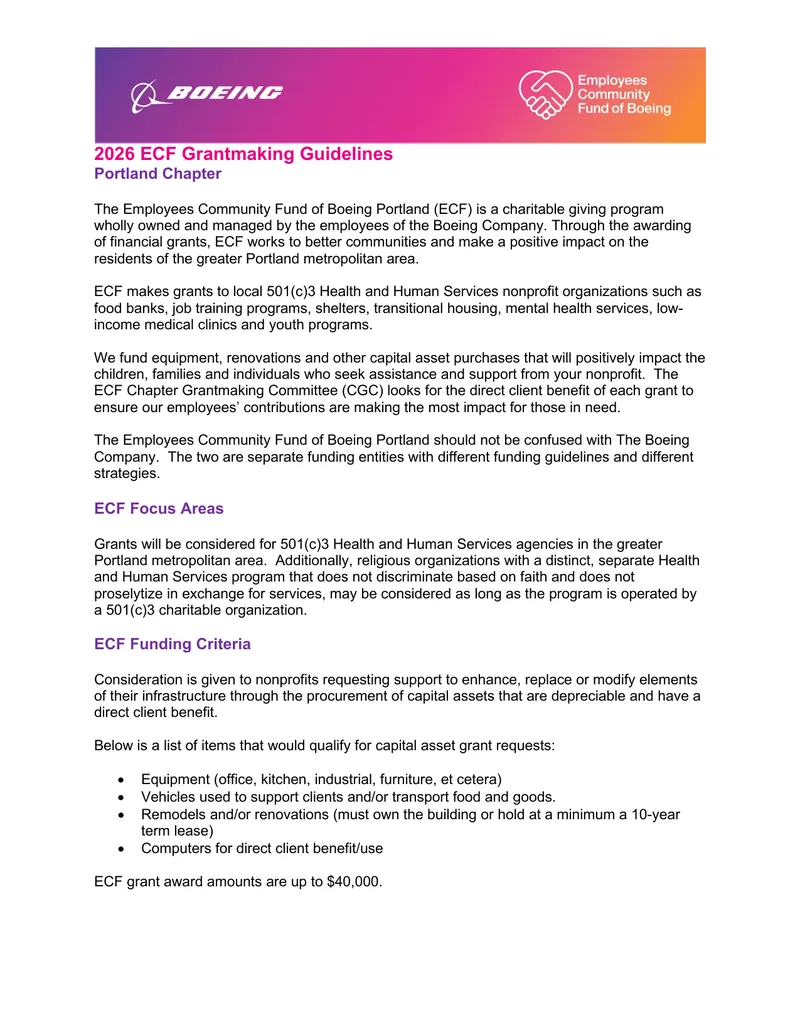 2026 ECF Grantmaking Guidelines for Portland Chapter preview page 1