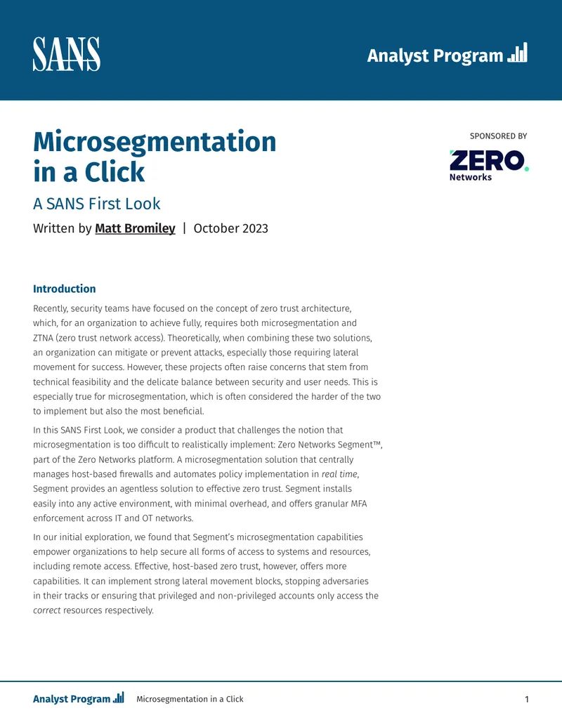 Microsegmentation Implementation with Zero Networks Segment preview page 1