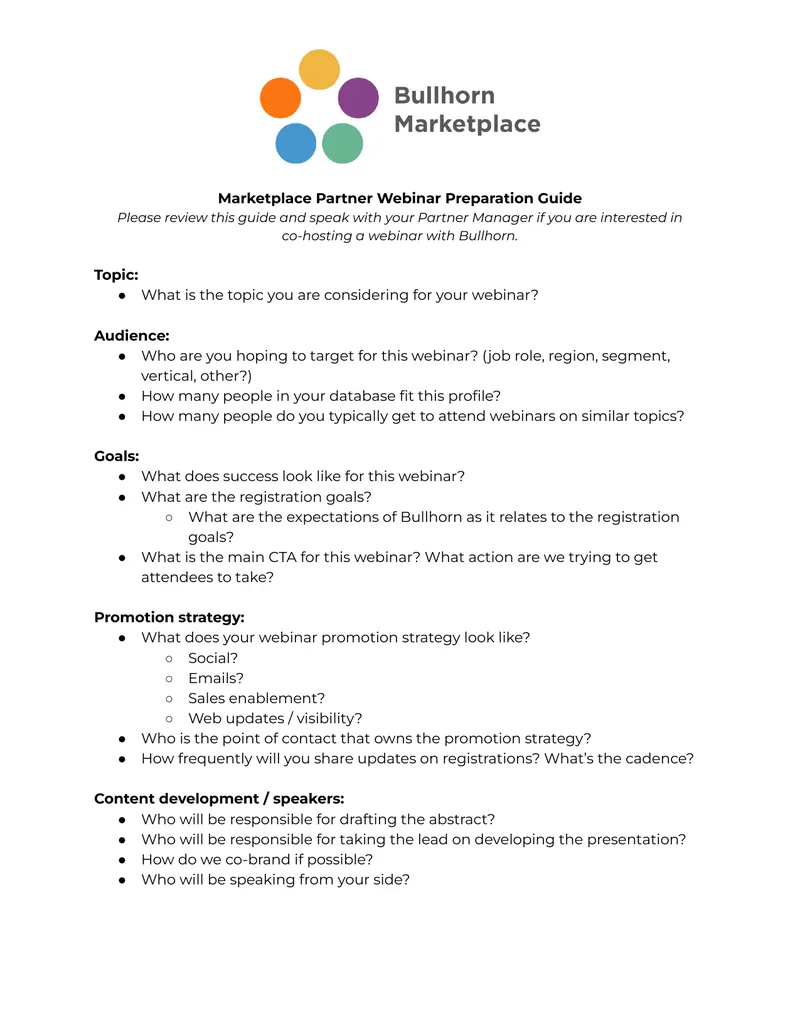 Marketplace Partner Webinar Preparation Guide preview page 1
