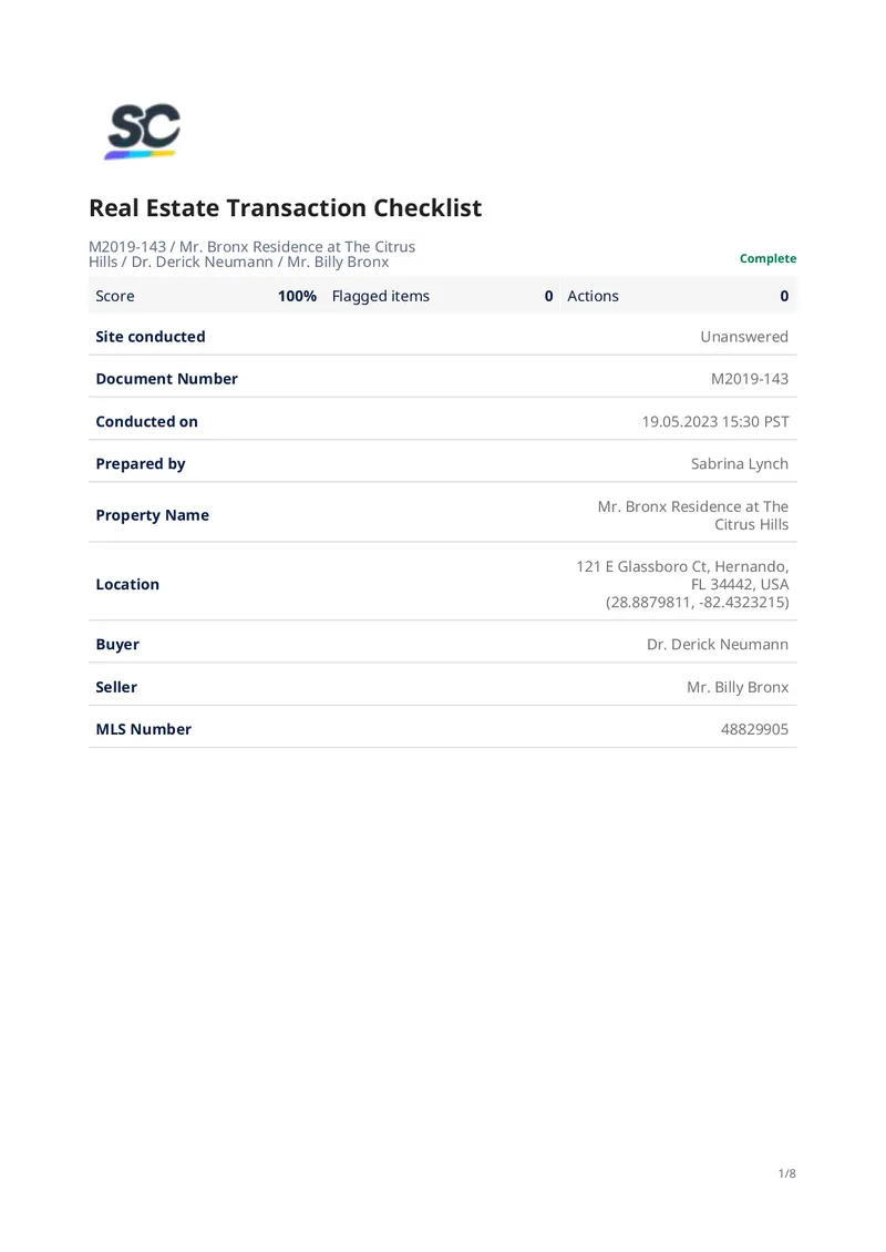 Real Estate Transaction Checklist preview page 1
