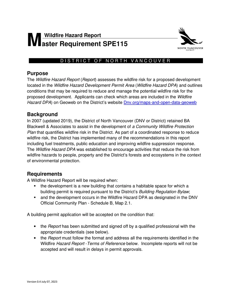 Wildfire Hazard Report for Development Permit Area preview page 1