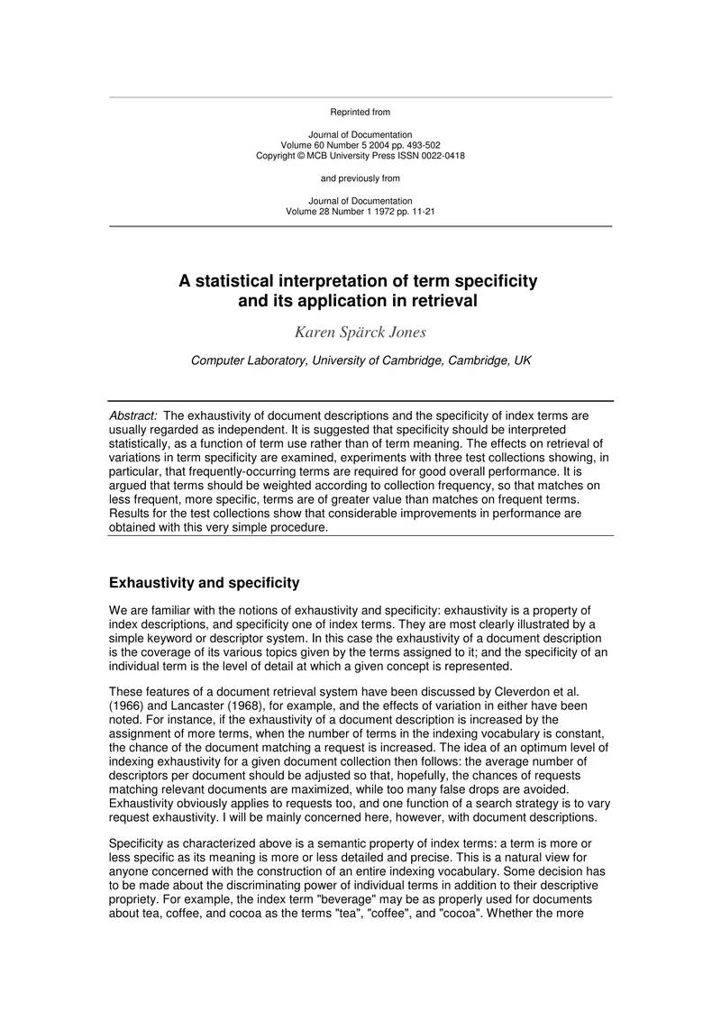 Statistical Interpretation of Term Specificity in Retrieval preview page 1