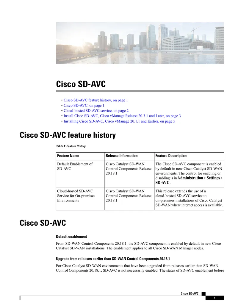 Cisco SD-AVC Installation and Configuration Guide preview page 1