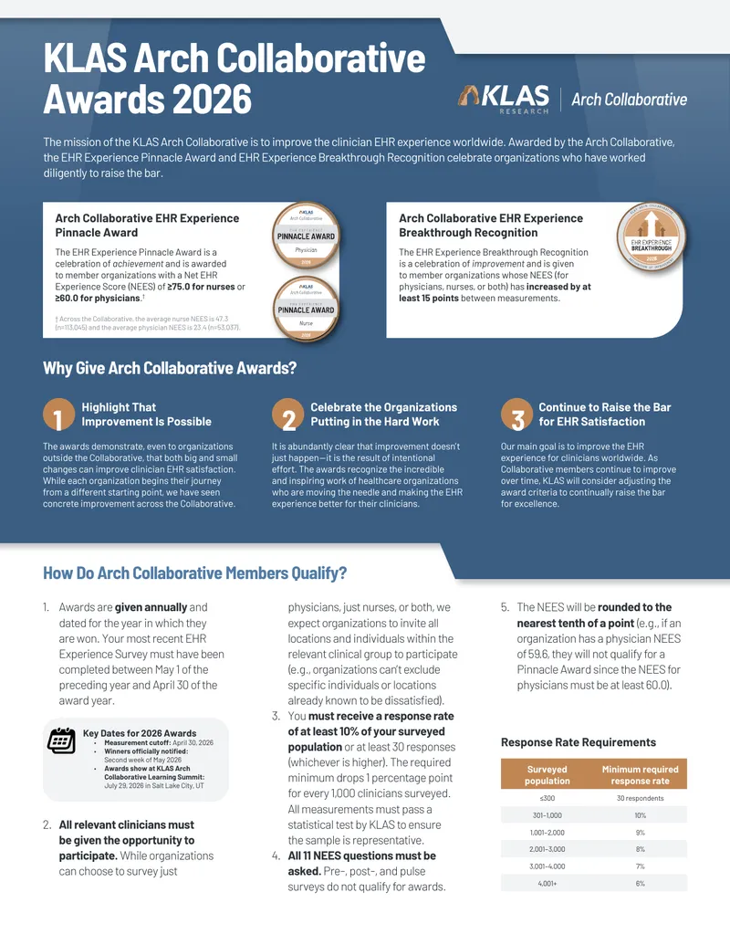 KLAS Arch Collaborative EHR Experience Awards 2026 preview page 1