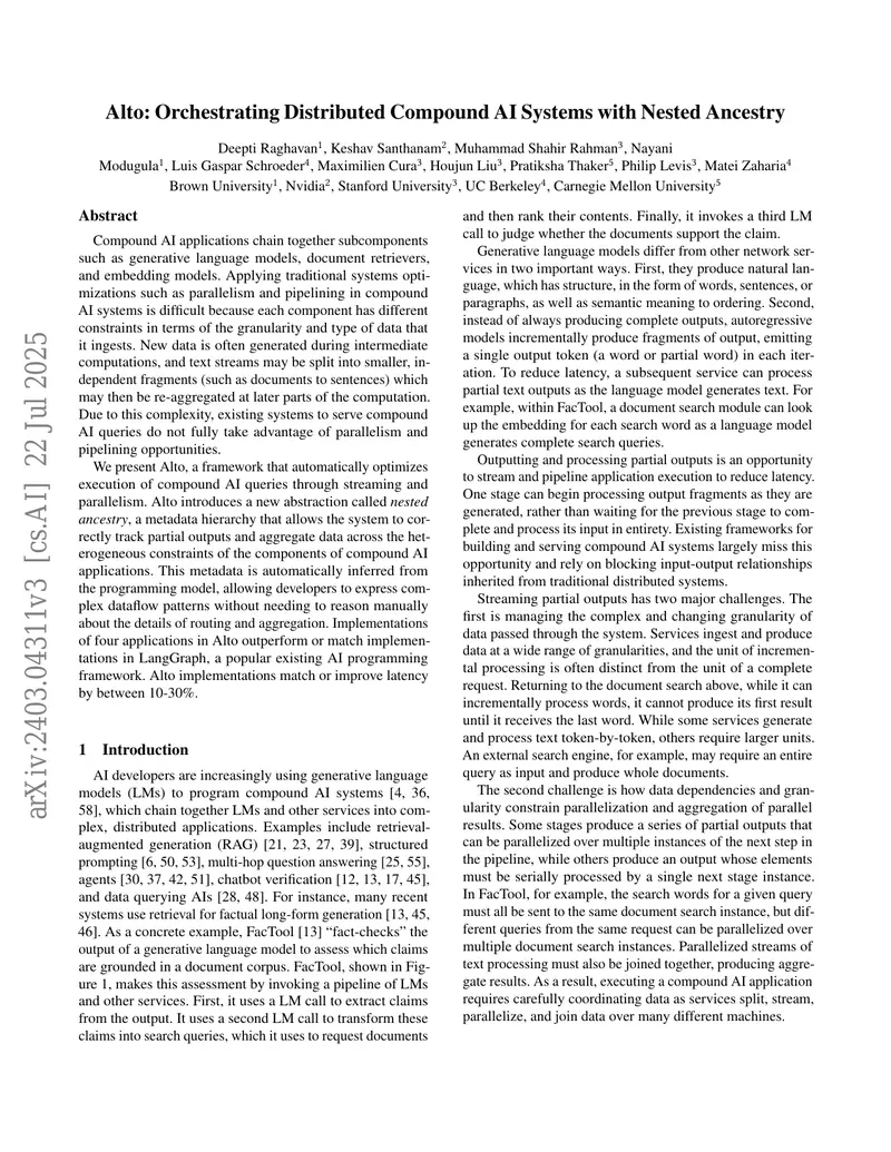 Alto Framework for Distributed Compound AI Systems preview page 1