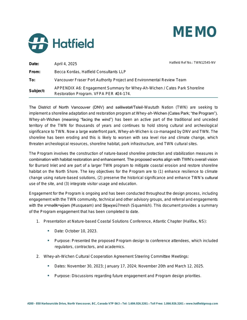 Engagement Summary for Whey-Ah-Wichen Shoreline Restoration Program preview page 1