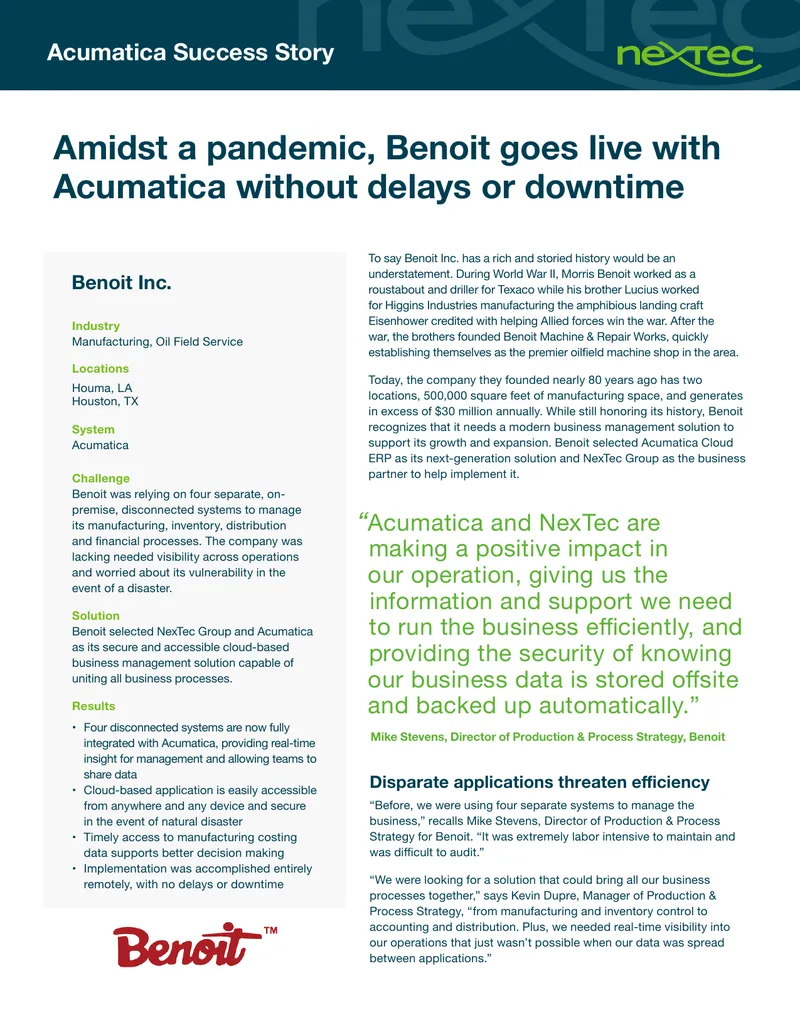Benoit Inc. Acumatica Implementation Case Study preview page 1