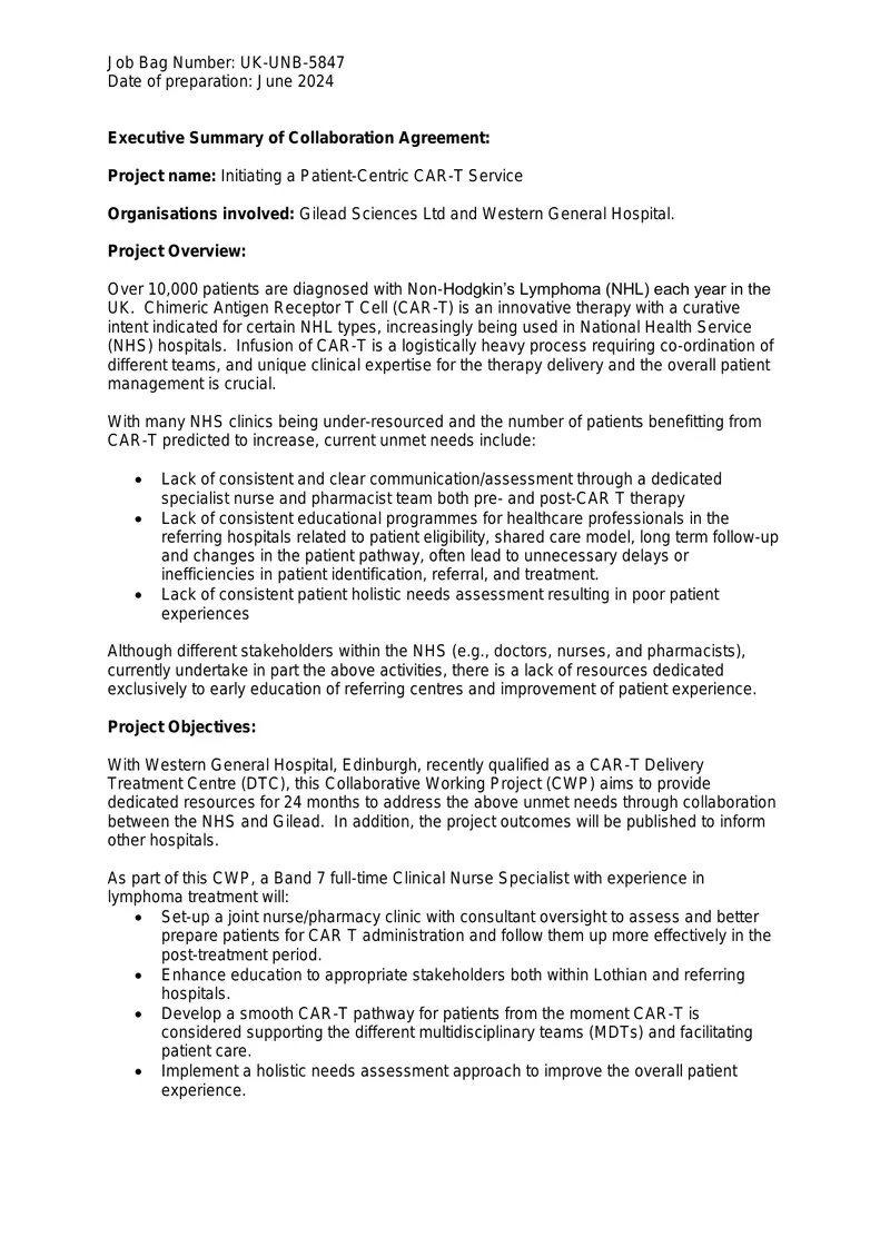 Collaboration Agreement for Patient-Centric CAR-T Service preview page 1