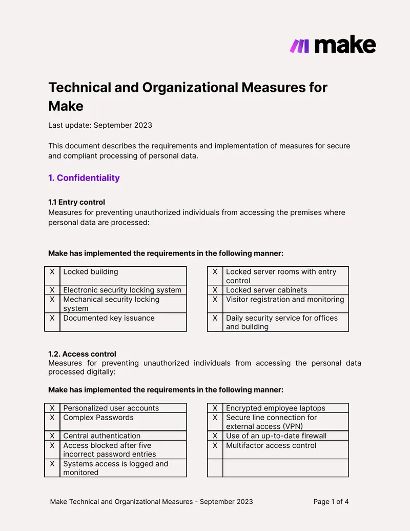 Technical and Organizational Measures for Personal Data Processing preview page 1