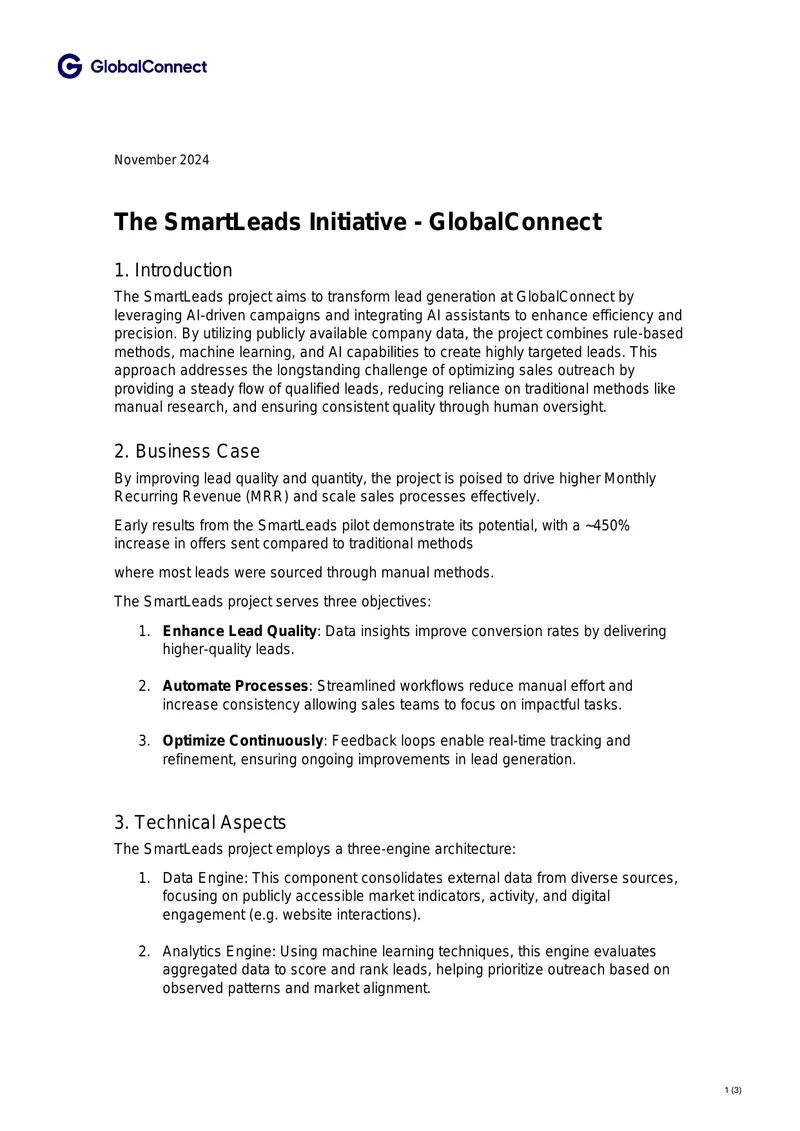 SmartLeads Initiative Implementation at GlobalConnect preview page 1