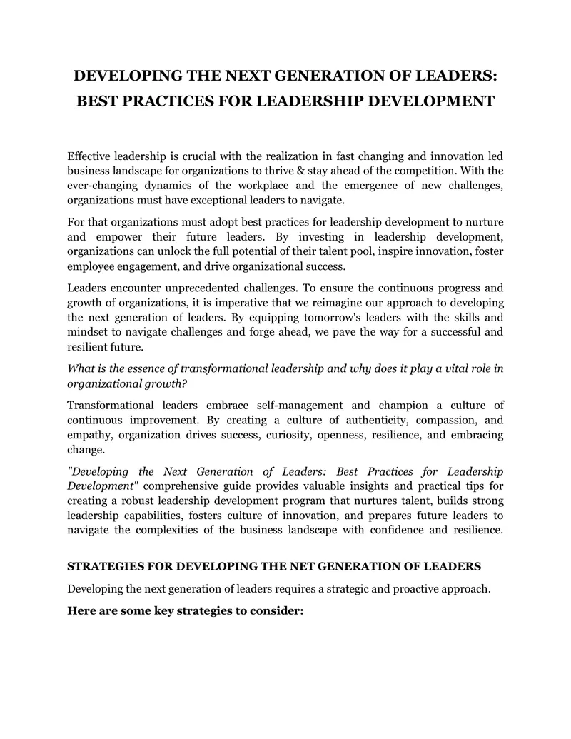 Best Practices for Leadership Development preview page 1