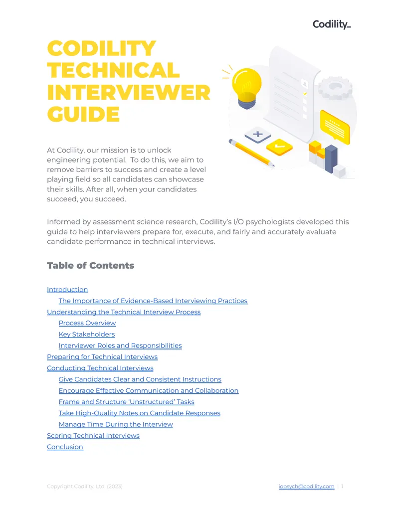 Codility Technical Interviewer Guide preview page 1