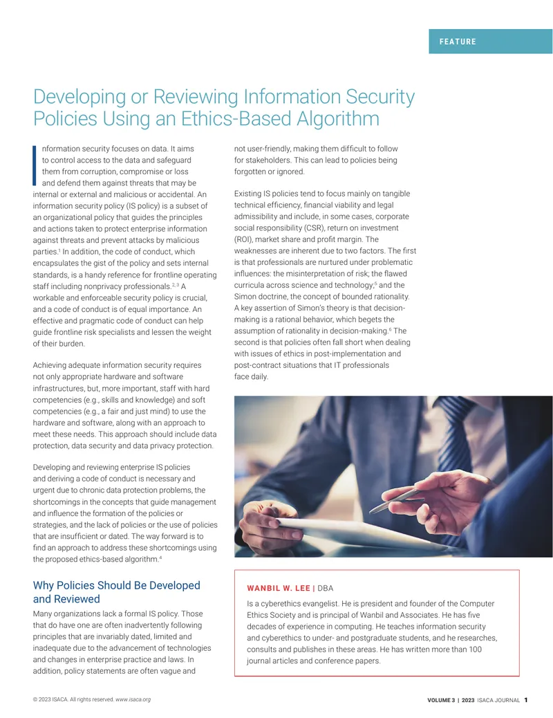Developing Information Security Policies with Ethics-Based Algorithm preview page 1