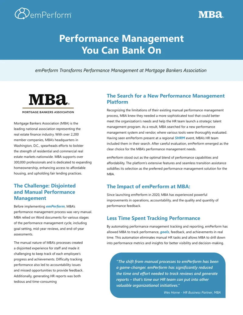 Performance Management Transformation at Mortgage Bankers Association preview page 1