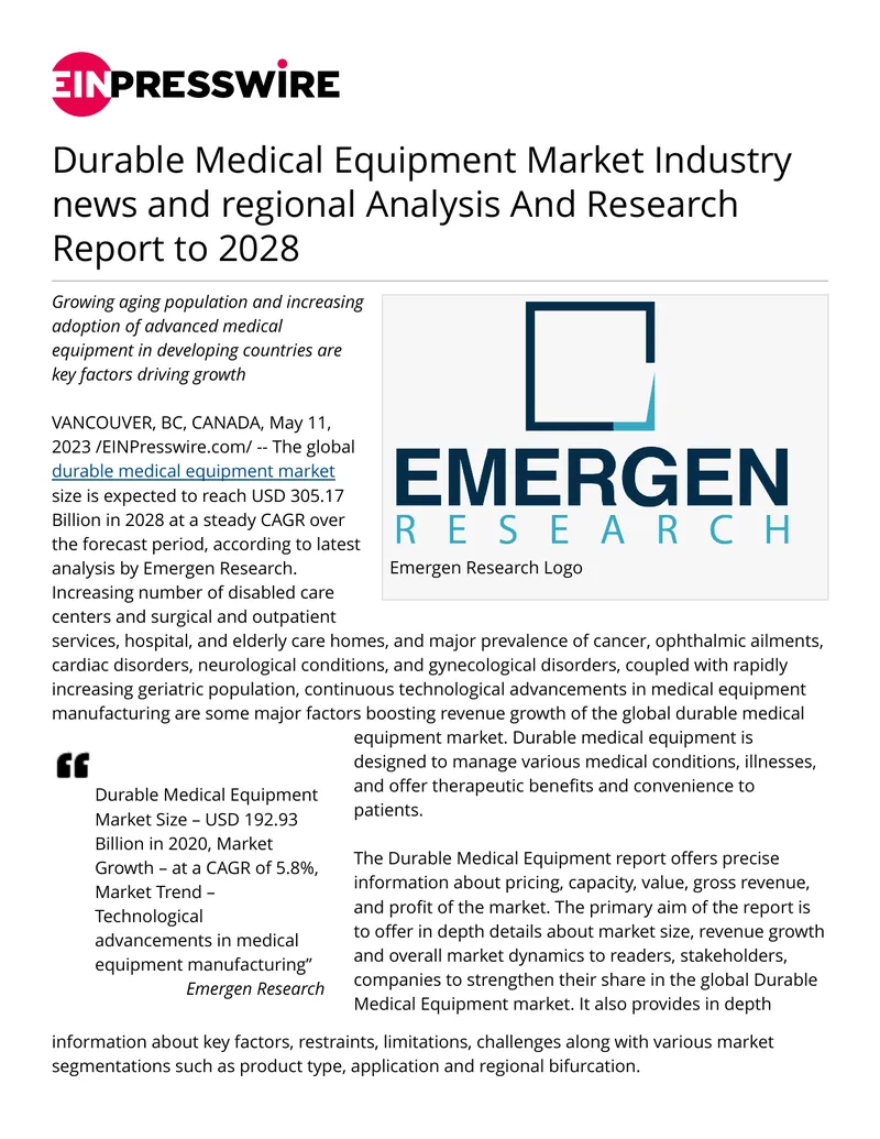 Durable Medical Equipment Market Analysis Report to 2028 preview page 1
