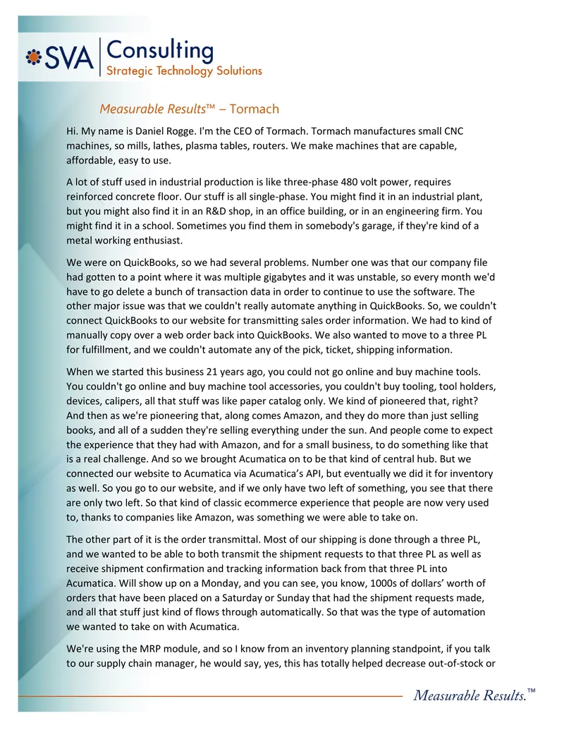 Acumatica Implementation Case Study for Tormach preview page 1