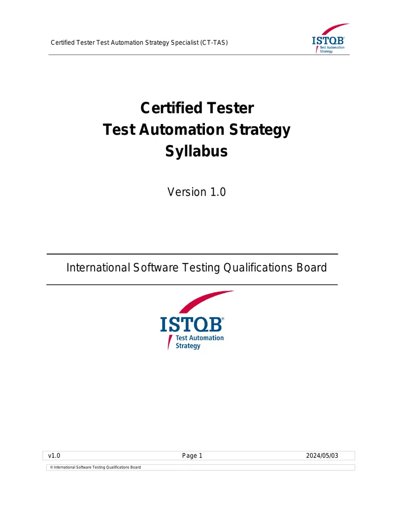 Certified Tester Test Automation Strategy Syllabus preview page 1