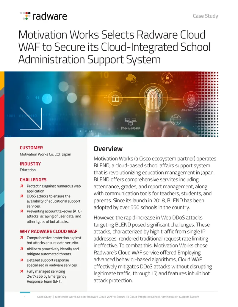 Motivation Works Case Study on Radware Cloud WAF Implementation preview page 1