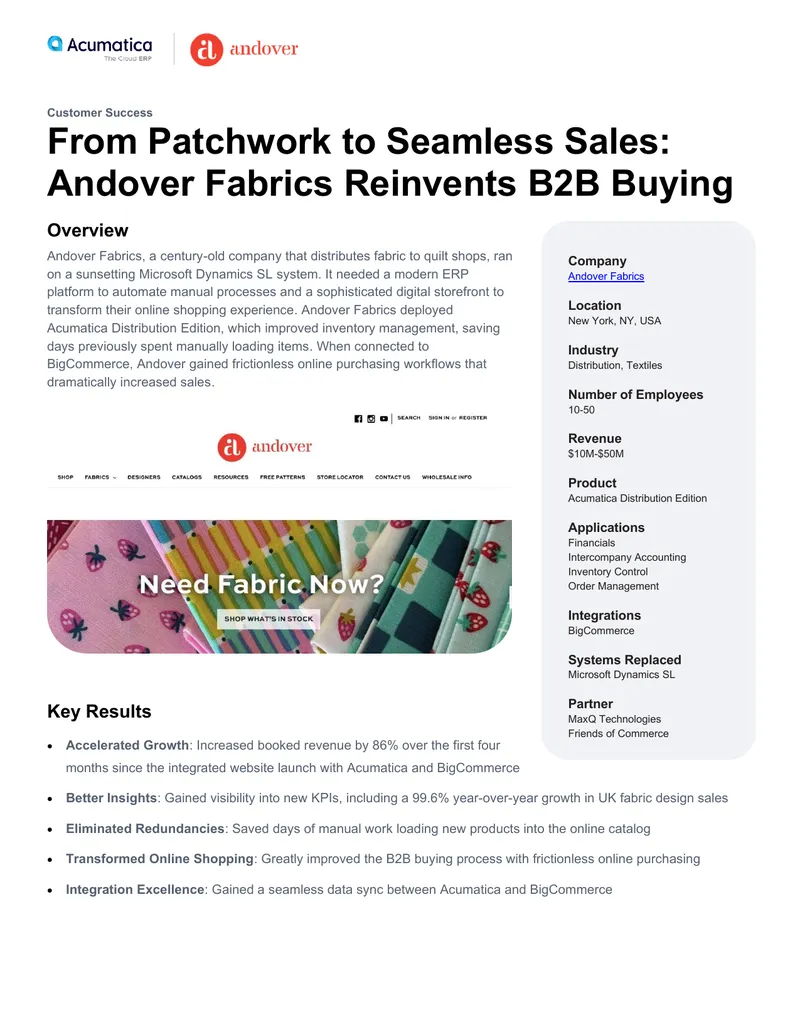 Andover Fabrics B2B Buying Transformation Case Study preview page 1