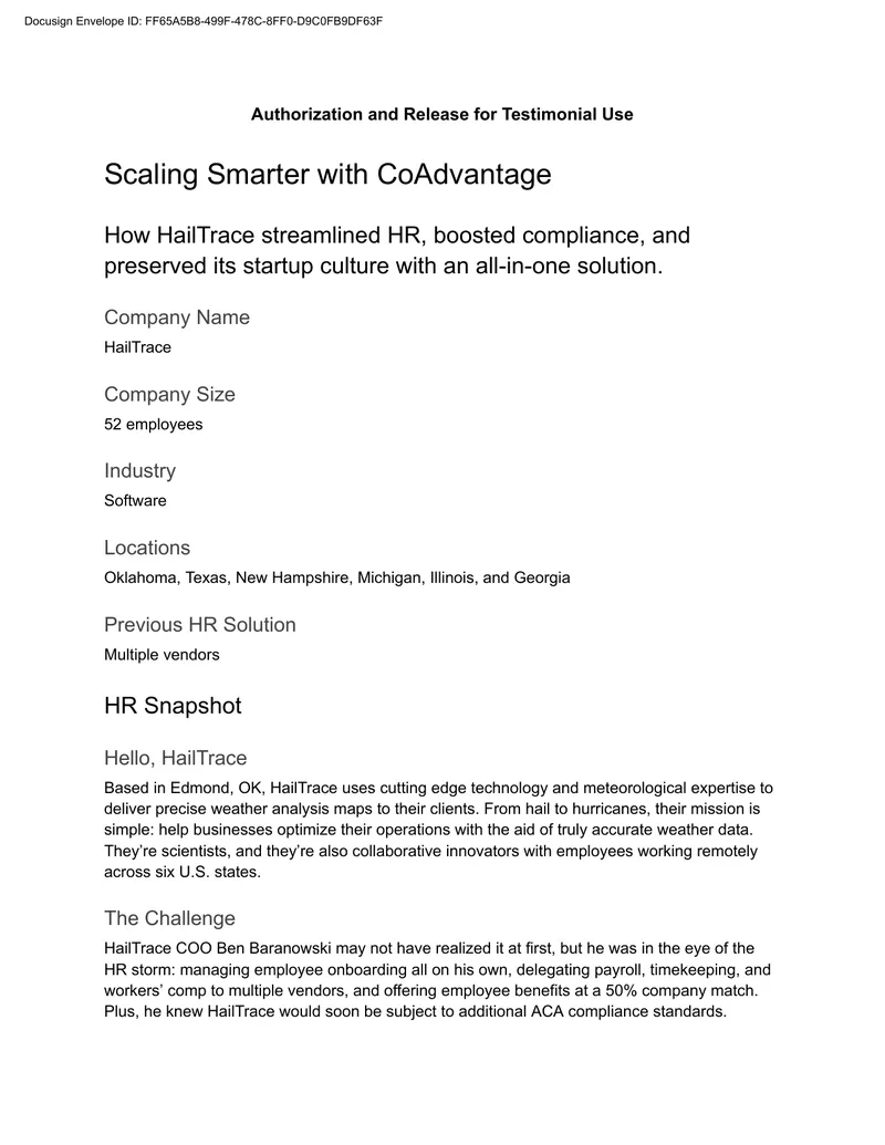 HailTrace HR Transformation with CoAdvantage preview page 1