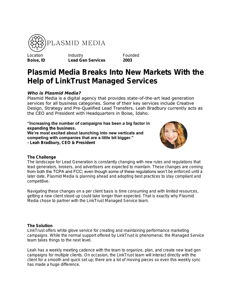 Plasmid Media Lead Generation Strategy Case Study preview page 1