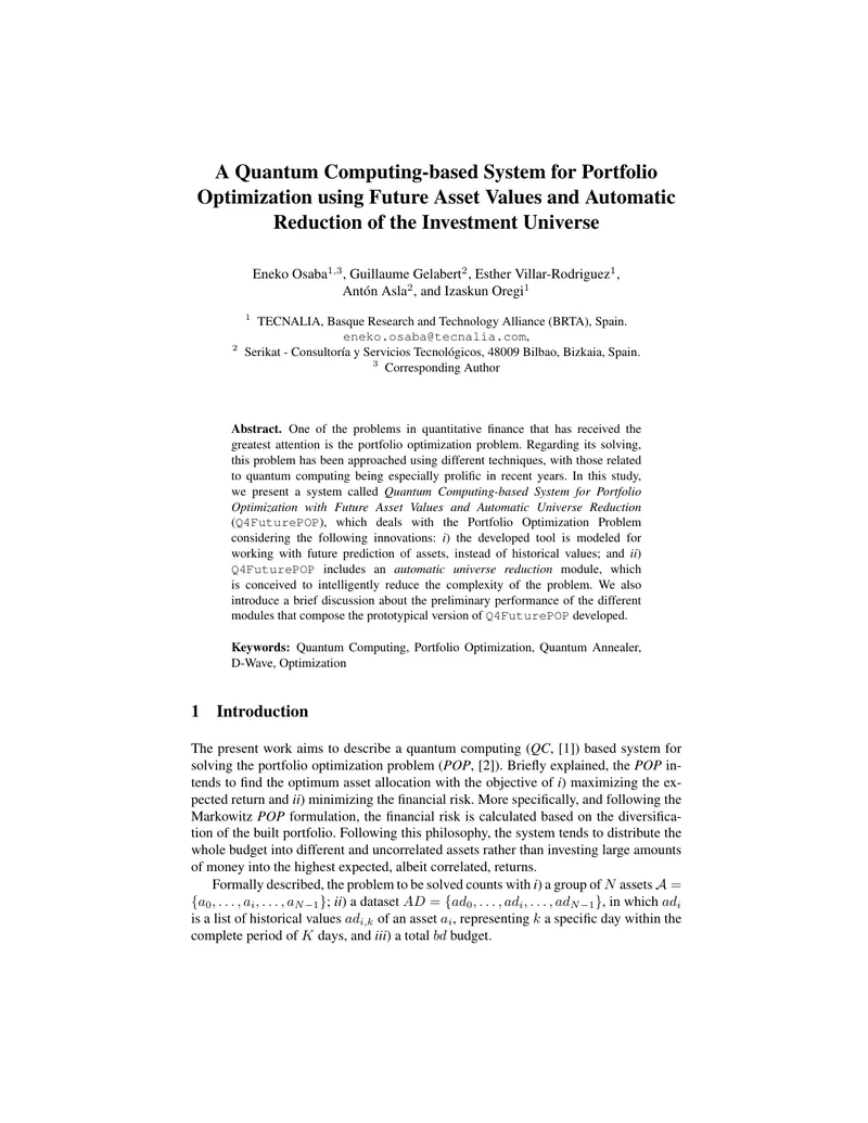 Quantum Computing-based System for Portfolio Optimization preview page 1