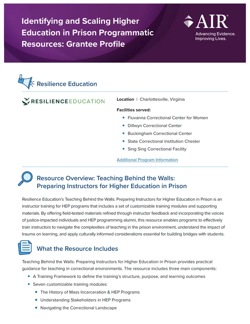 Higher Education in Prison Instructor Training Resource preview page 1