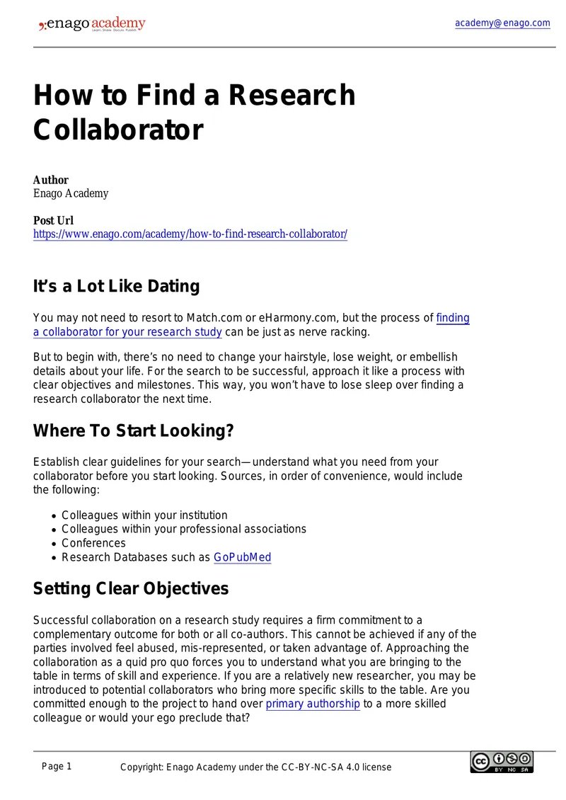 Guide to Finding a Research Collaborator preview page 1