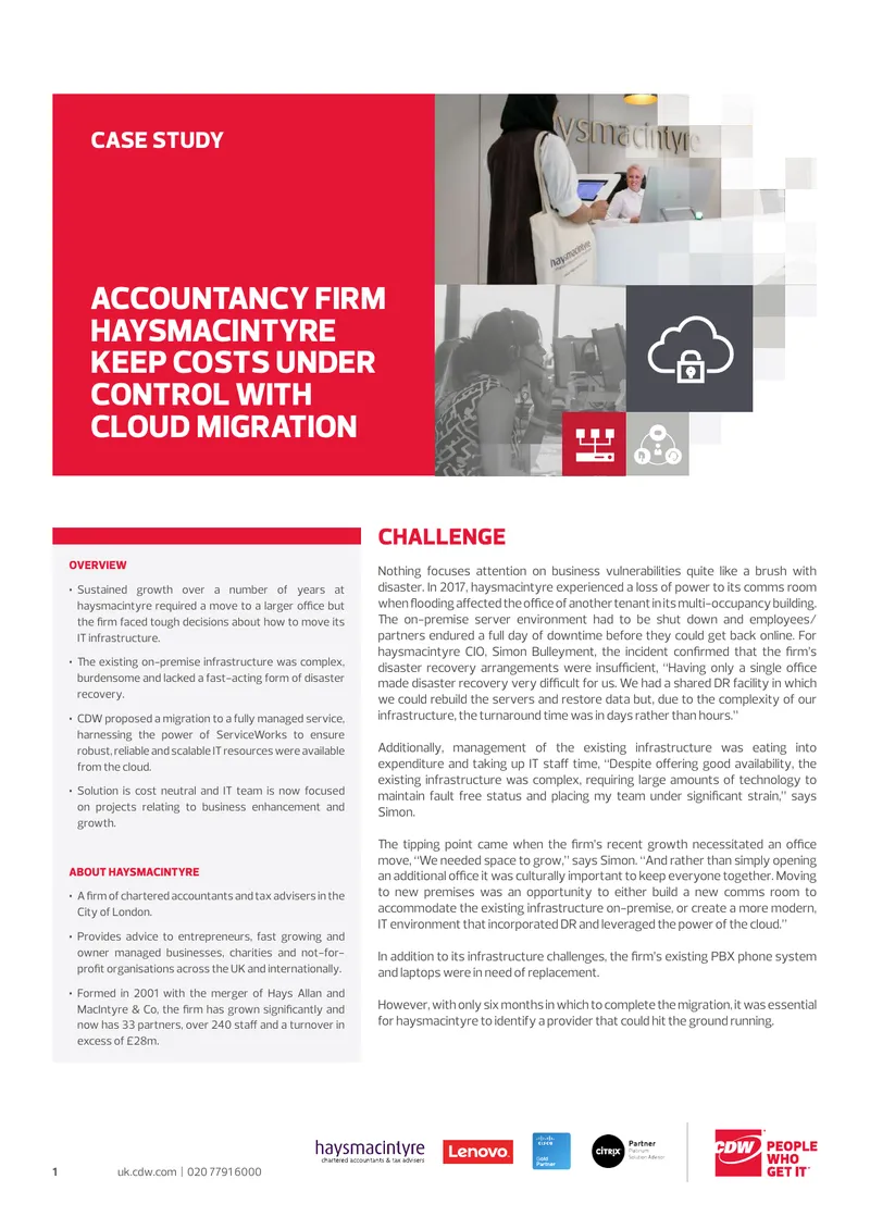 Cloud Migration Case Study for Haysmacintyre preview page 1