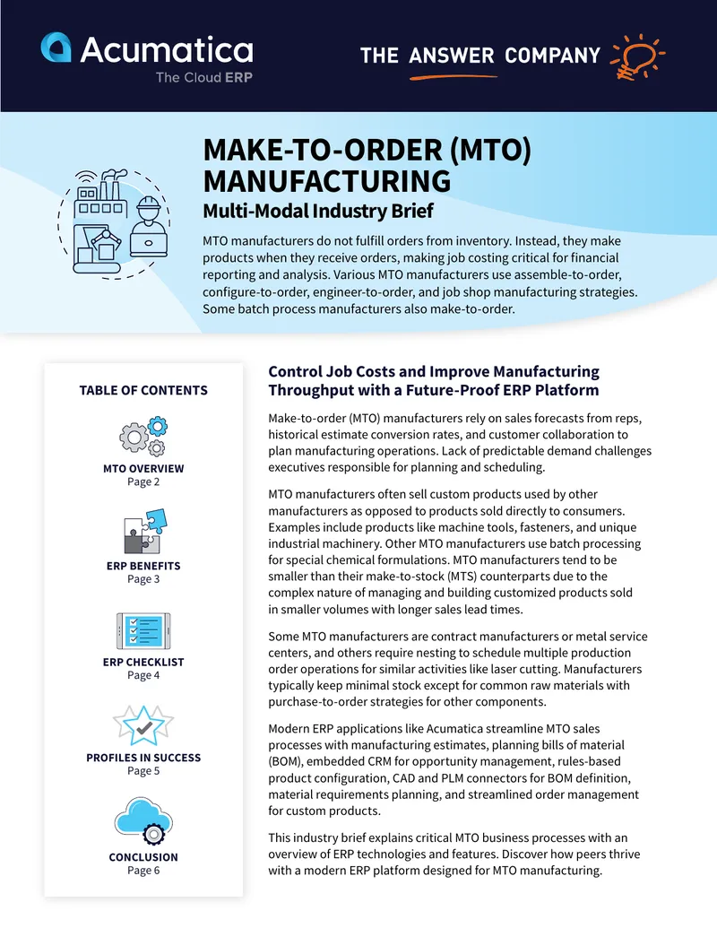 Control Job Costs and Improve Manufacturing Through ERP preview page 1