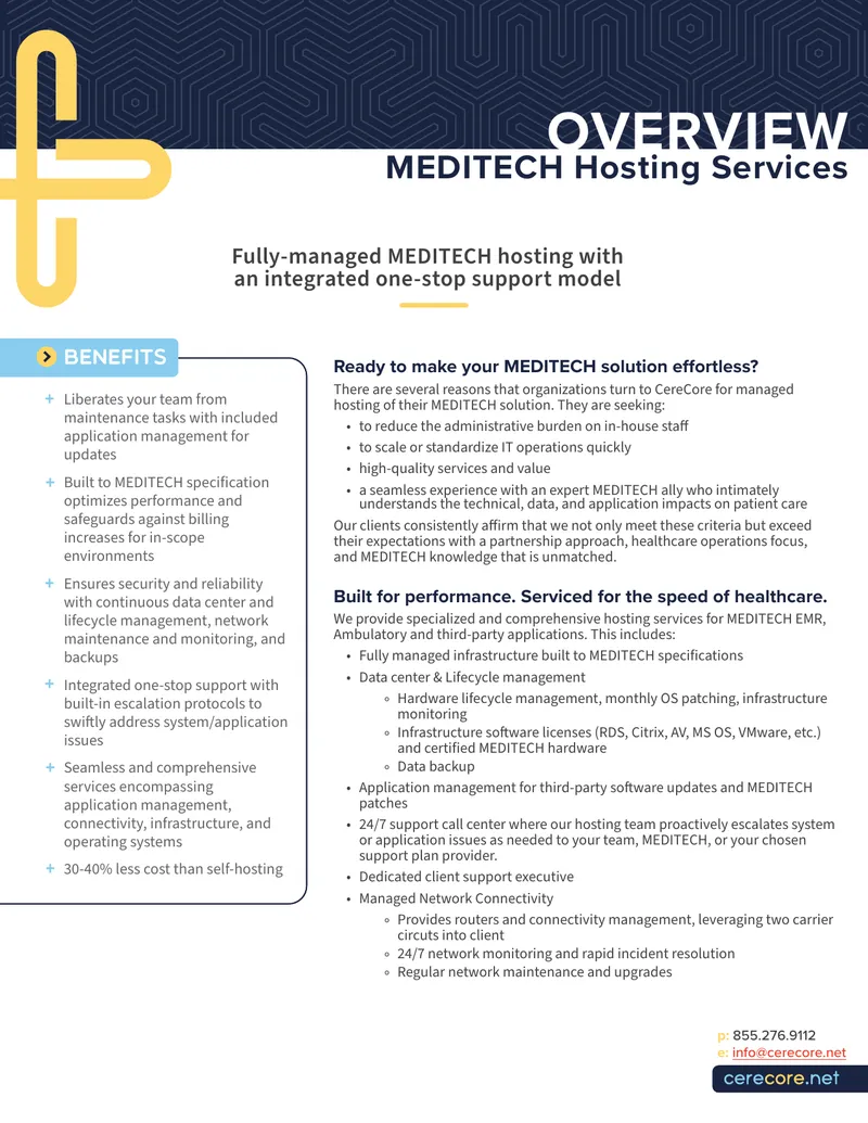 Comprehensive MEDITECH Hosting Services Overview preview page 1