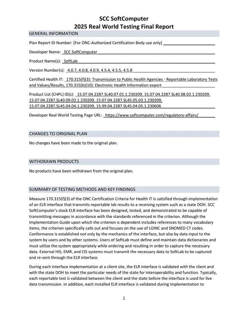 2025 Real World Testing Final Report for SoftLab preview page 1