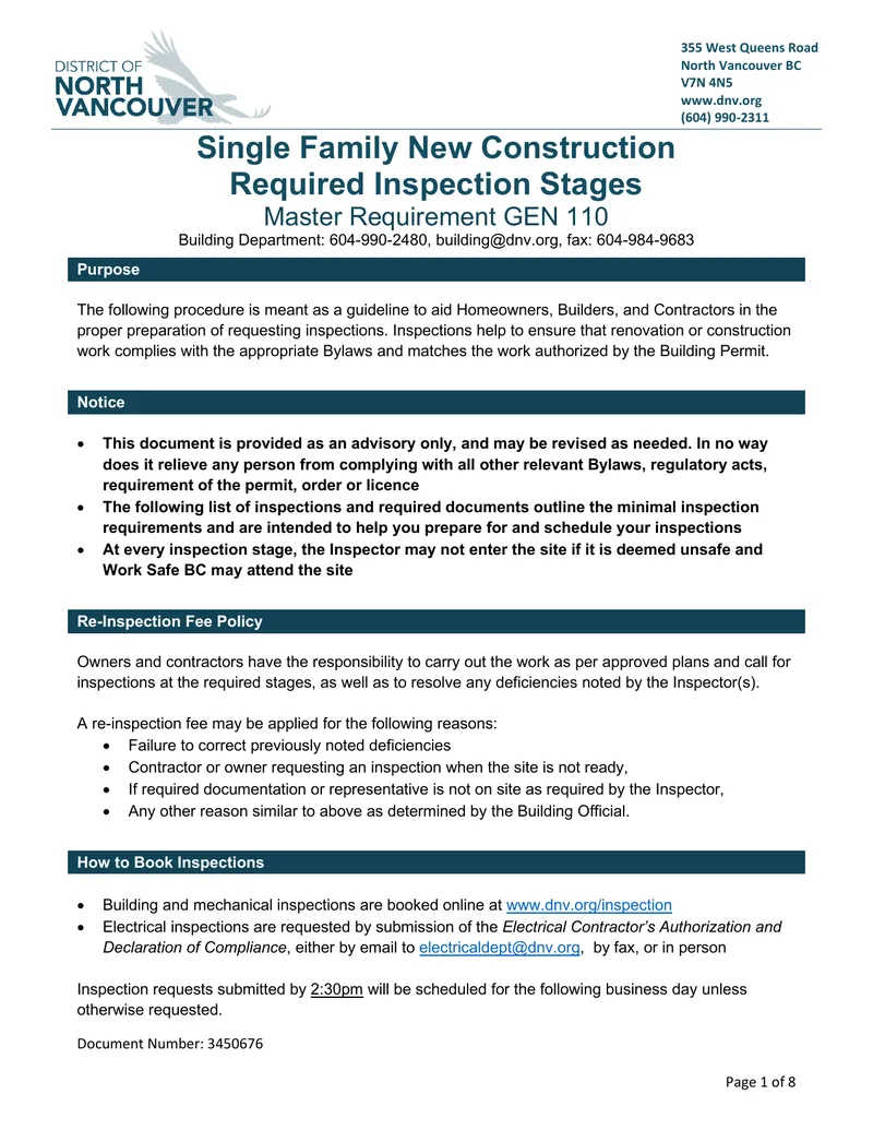 Single Family New Construction Inspection Guidelines preview page 1