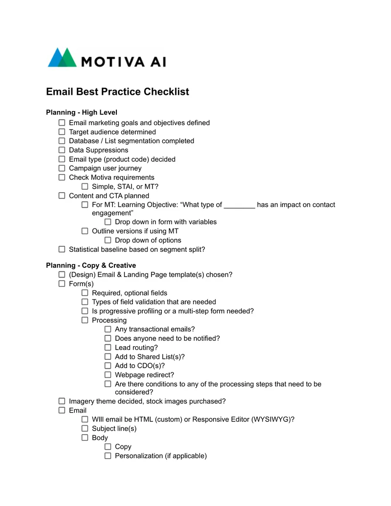 Email Marketing Best Practice Checklist preview page 1