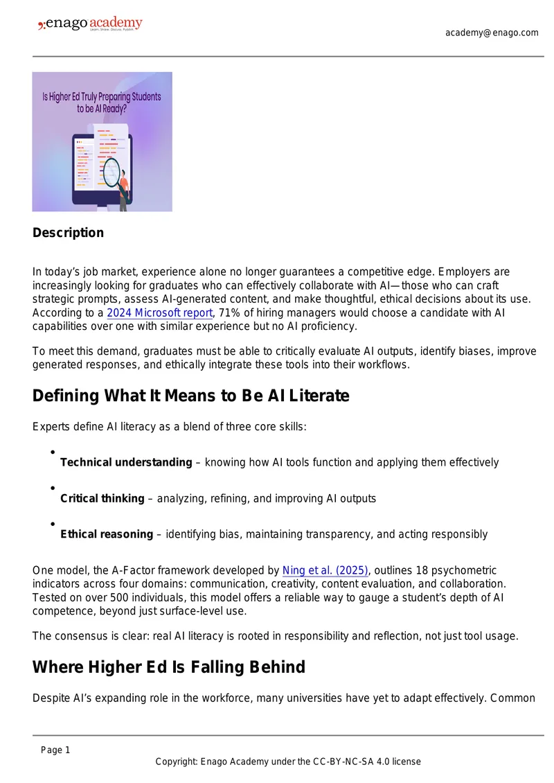 Enhancing AI Literacy in Higher Education preview page 1