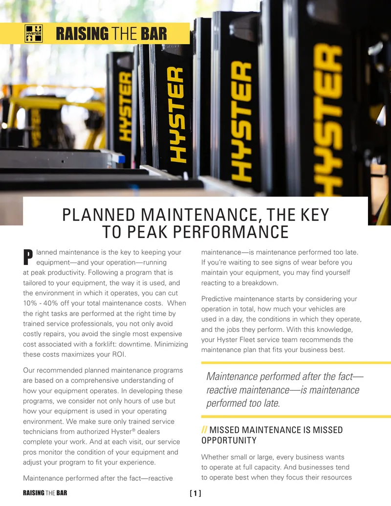 Hyster Fleet Planned Maintenance Program Overview preview page 1