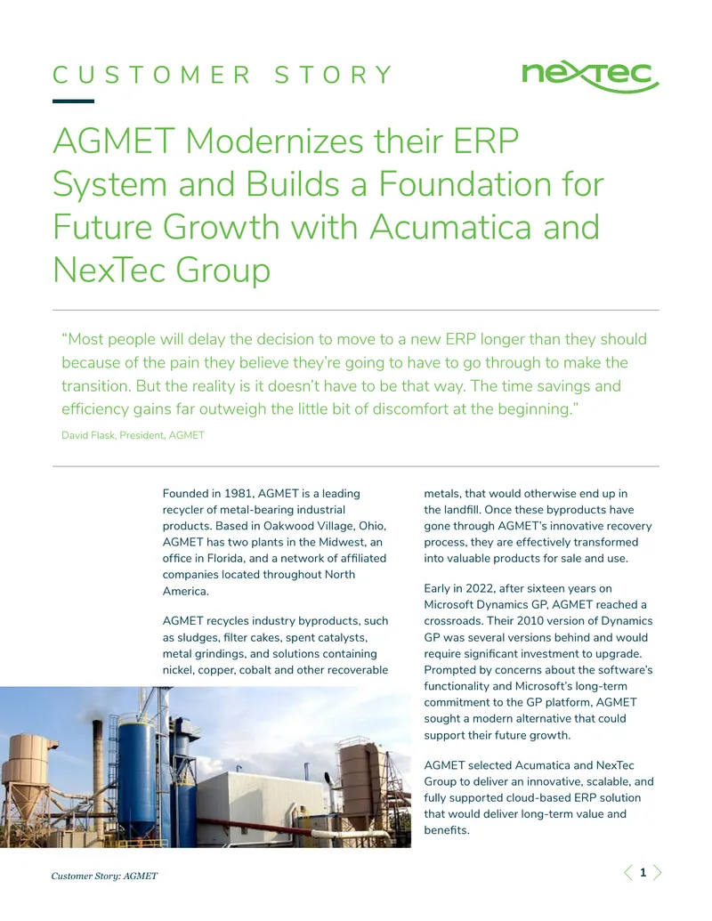 AGMET's Transition to Acumatica Cloud ERP preview page 1