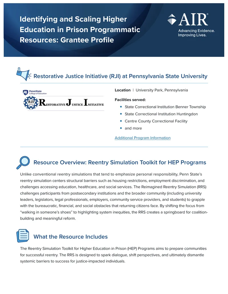 Reentry Simulation Toolkit for Higher Education in Prison Programs preview page 1