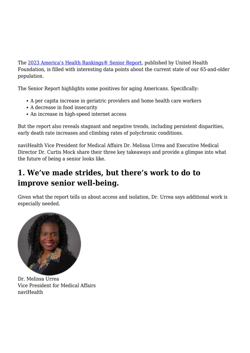 2023 America’s Health Rankings Senior Report preview page 1