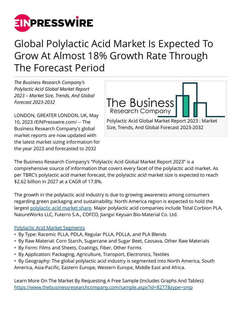 Polylactic Acid Global Market Report 2023 preview page 1