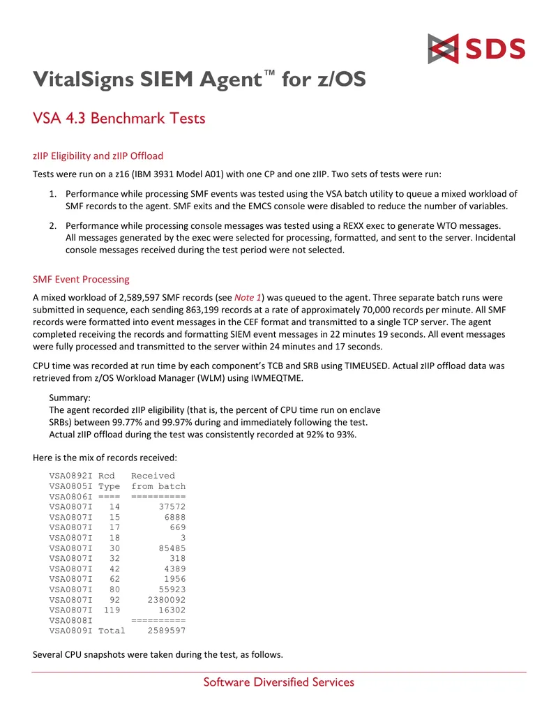 VSA 4.3 Benchmark Tests Performance Analysis preview page 1