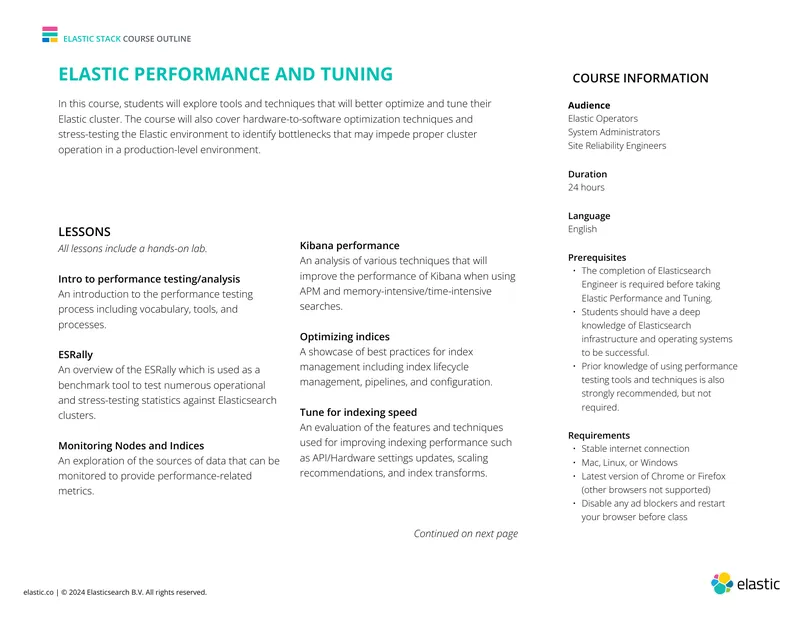 Elastic Performance and Tuning Course Outline preview page 1